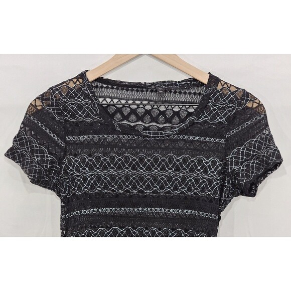 Sheer Lace Micro Mini Dress Y2K 90s Fairy Grunge Goth Glam Metallic Black Size M - Picture 4 of 13